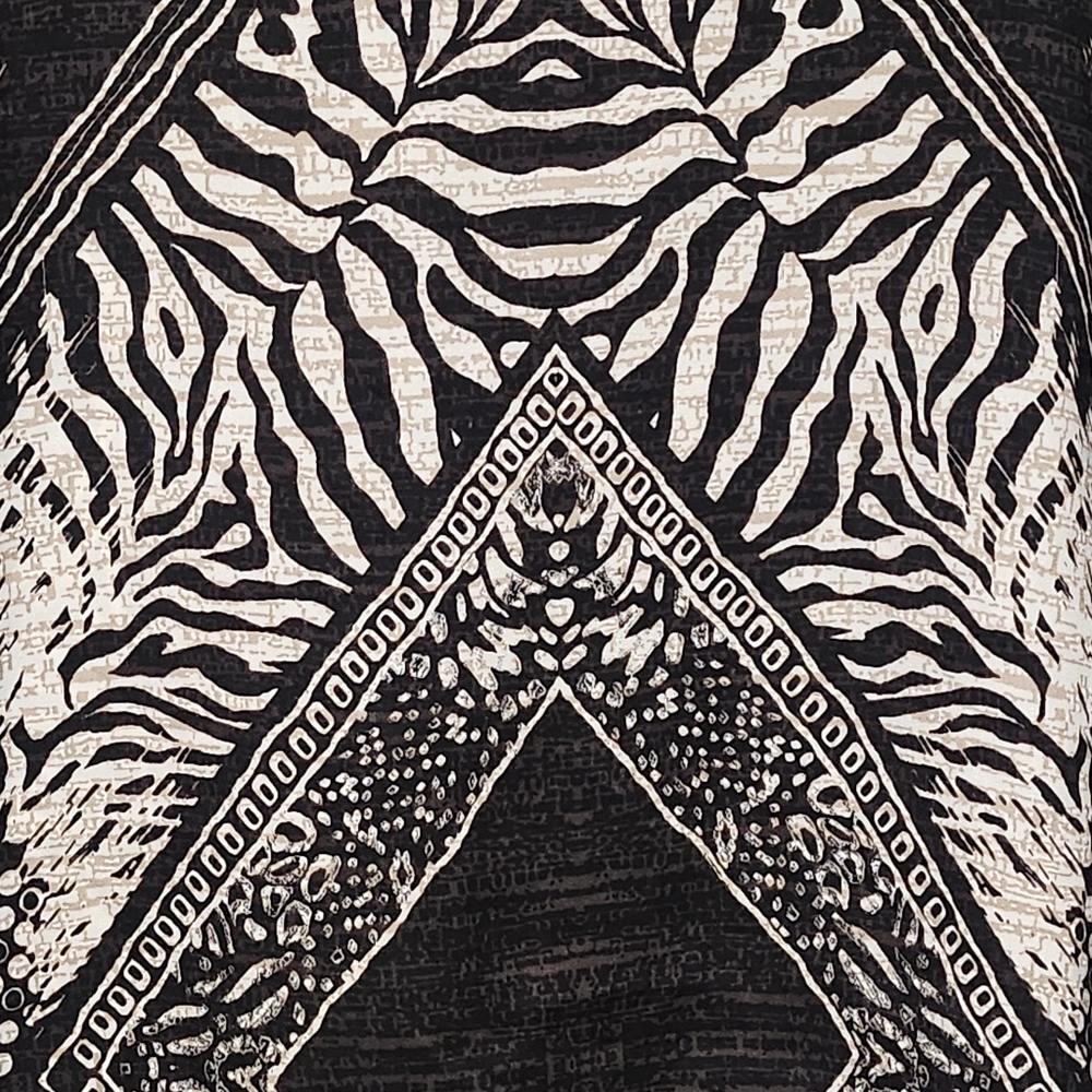 CHICOS Savvy Animal Cold Shoulder Poncho Women S/M Black Ecru Sheer Chic Zebra - Picture 8 of 14